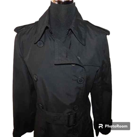 Norma Kamali Double Breasted Belted Black Trench Coat Size Medium Career - Picture 2 of 15